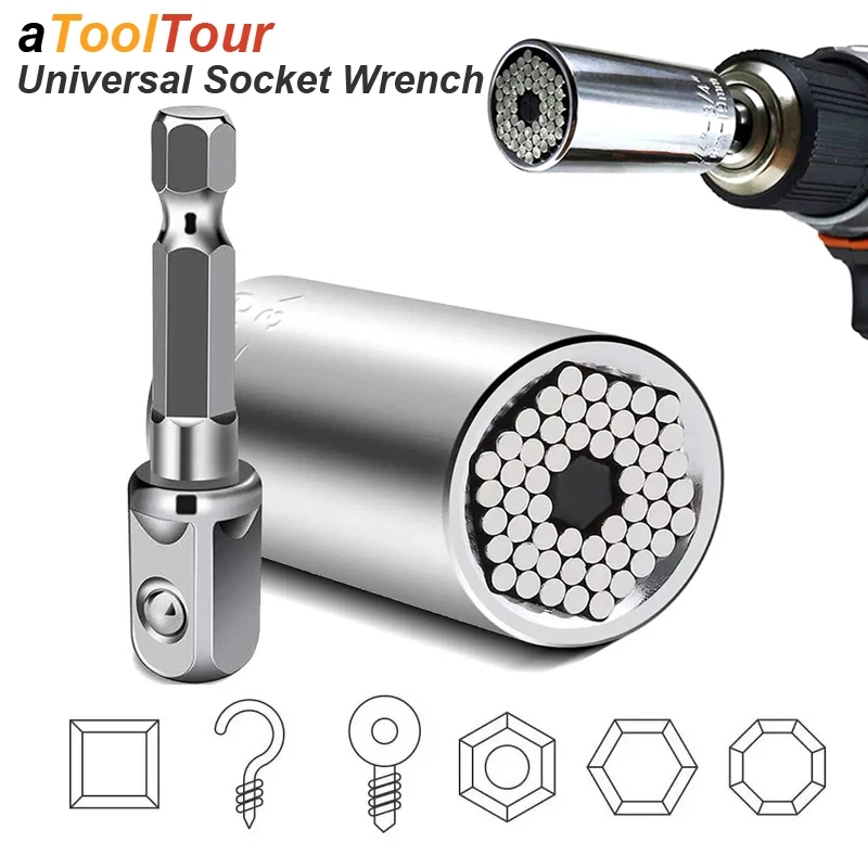 Universal Socket Wrench bike car 7-19mm Power Drill Adapter Spanner Key Nut Magic Grip Multi Hand Tools multitool