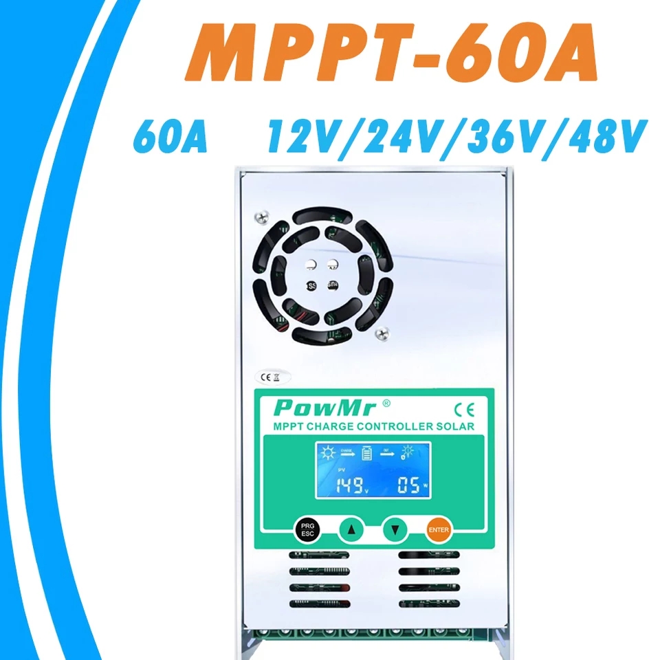 60A MPPT Charge Controller 12V/24V/36V/48V DC Input 60 AMP MPPT Solar Charge Controller Max PV Input 160VDC LCD Display Charge Controller Solar Panel Regulator for Lead-Acid and Lithium Battery
