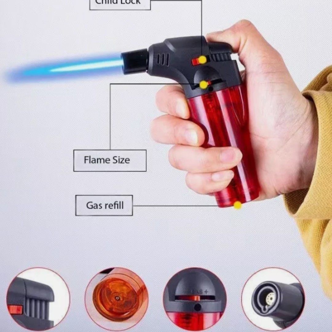 Torch Lighter, Jet Flame Lighter Refillable Butan-e Gas with with Base, Windproof with Flame Fixed Lock and Adjustable Flame Lighter for Kitchen,Outdoor,Gifts(Multi)