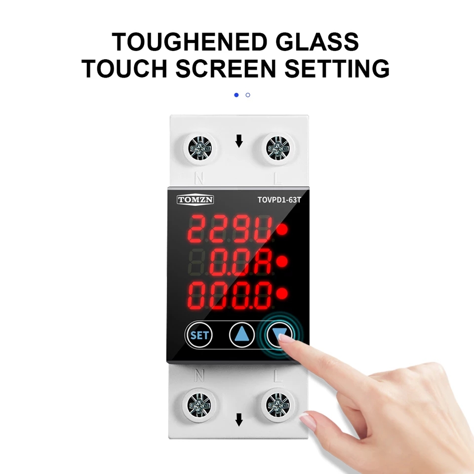 Circuit Breaker Screen Display 63A 3IN1 Touch Din Rail Adjustable Current Voltage Protective Device Protector Relay Protection Kwh Energy Meter Mcb Circuit