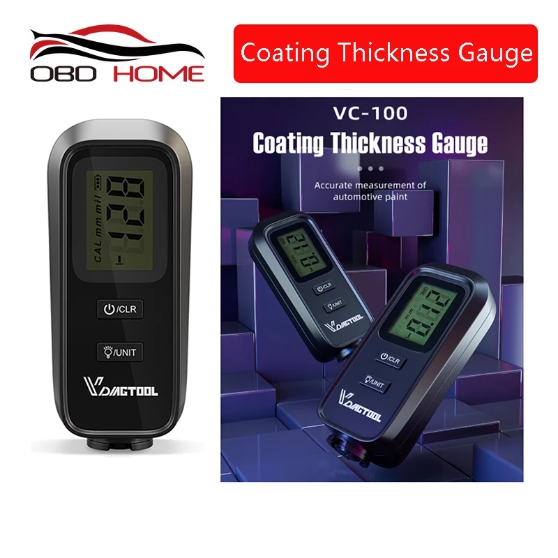 VDIAGTOOL VC100 Coating Thickness Gauge Digital Backlight Car Paint Electroplate Metal Coating Tester English Manual